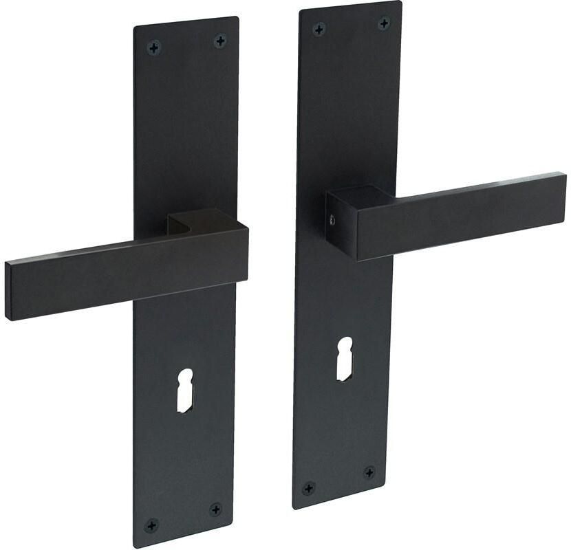 Intersteel Deurkruk Amsterdam met schild rechthoekig 250x55x2mm sleutelgat 72mm structuur zwart