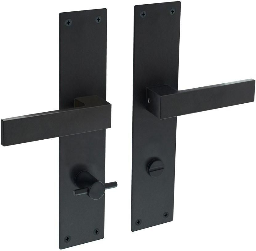 Intersteel Deurkruk Amsterdam met schild rechthoekig 250x55x2mm wc 78 8mm structuur zwart