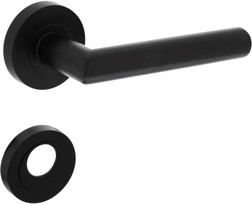 Intersteel Deurkruk Bastian op ronde rozet 52x10mm met nokken + rondcilinderplaatjes mat zwart