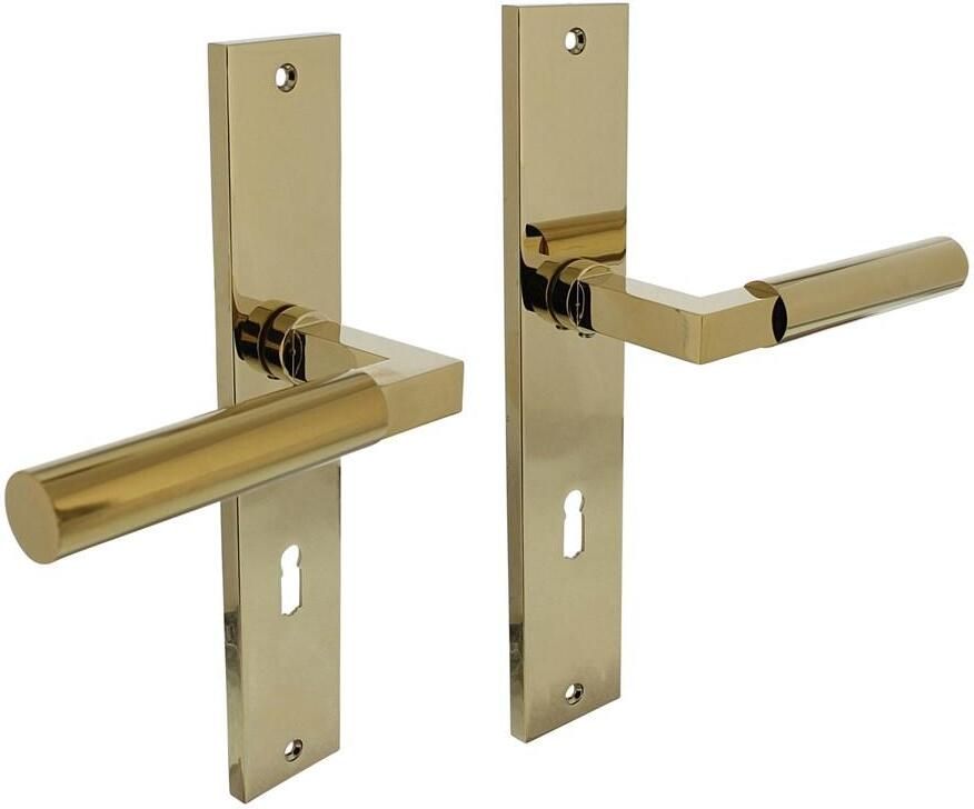 Intersteel Deurkruk Baustil op langschild 245x45mm sleutelgat 72mm PVD messingkleur