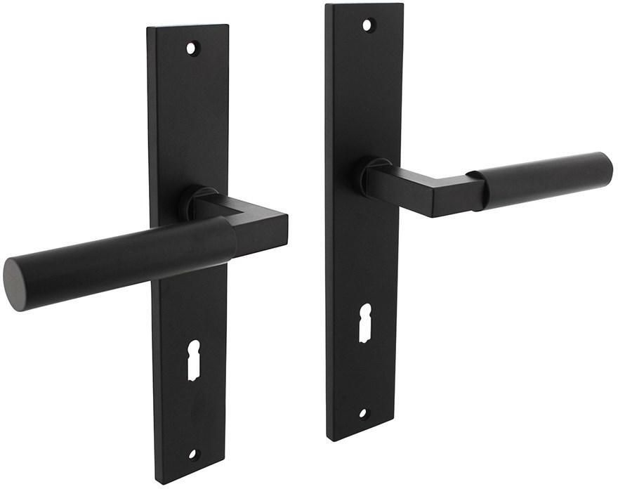 Intersteel Deurkruk Baustil op langschild 245x45mm sleutelgat 78mm mat zwart