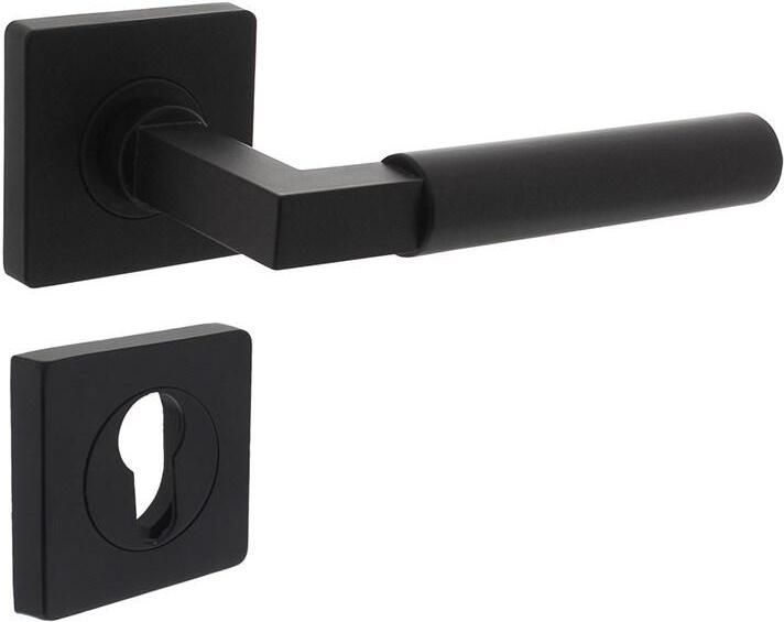 Intersteel Deurkruk Baustil op vierkante rozet met nokken 55x55x10mm en profielcilindergat plaatjes zwart