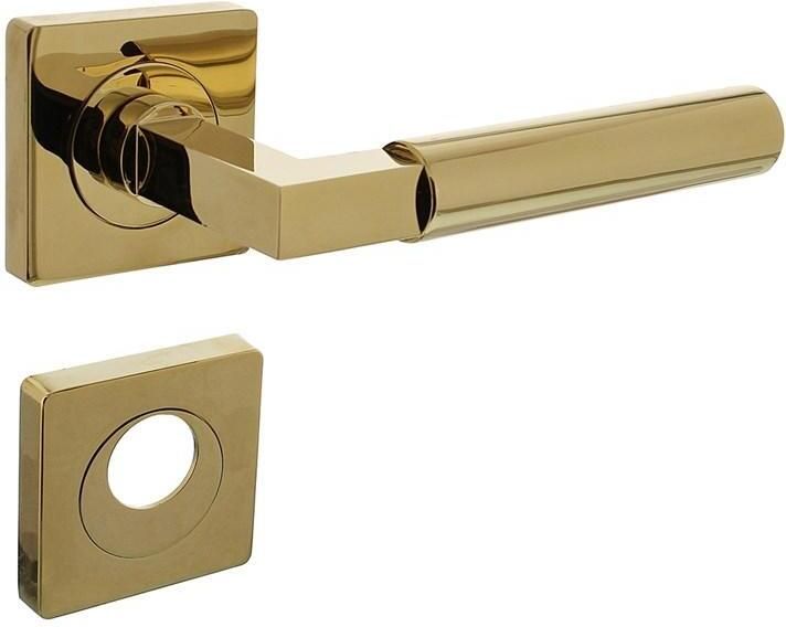 Intersteel Deurkruk Baustil op vierkante rozet met nokken 55x55x10mm en rondcilindergat plaatjes PVD messingkle