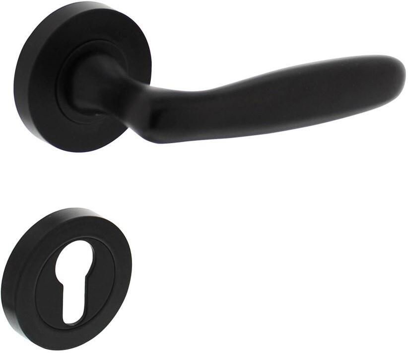 Intersteel Deurkruk Bjorn op ronde rozet 52x10mm met nokken + profielcilinder plaatjes mat zwart