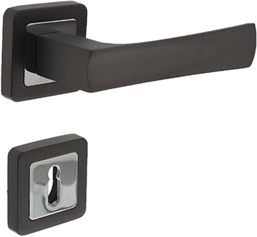 Intersteel Deurkruk Candy op vierkant rozet antaciet chroom + sleutelplaatjes K2=BB vastdraaibaar geveerd