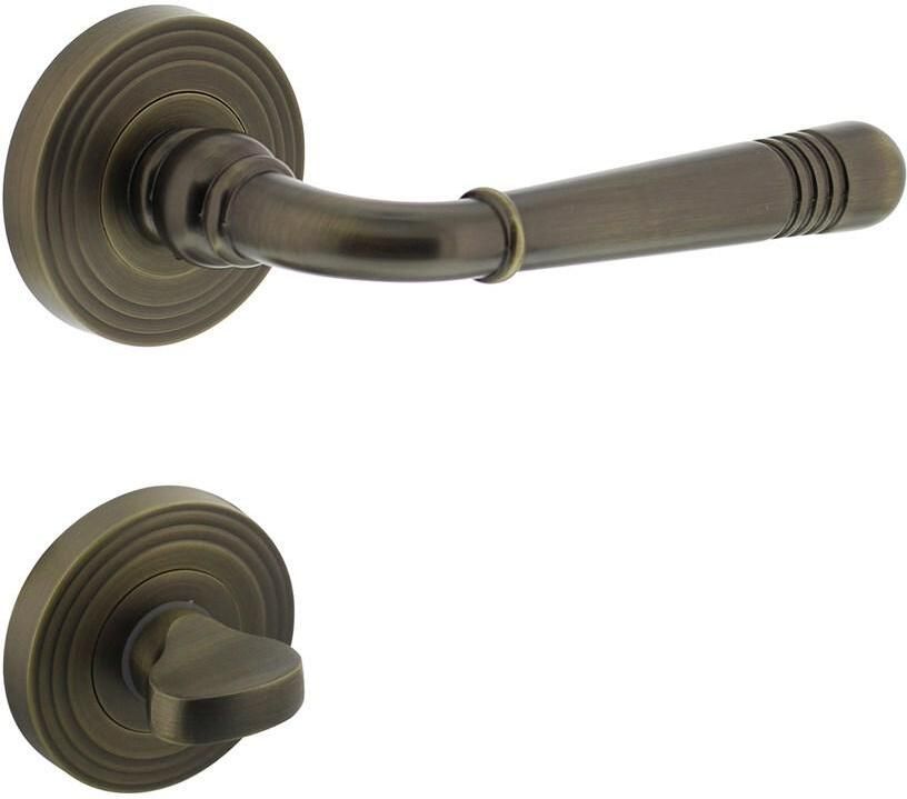 Intersteel Deurkruk Emily op rozet met WC garnituur gebruineerd