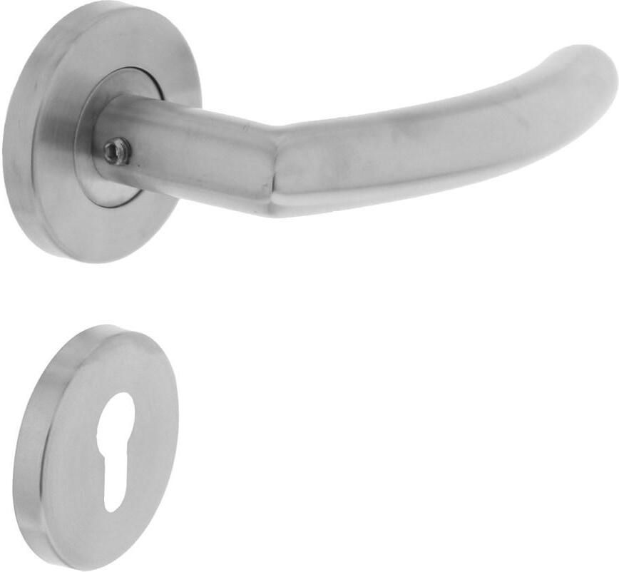Intersteel Deurkruk half rond hoek 90°op rond rozet met profielcilindergat plaatjes RVS