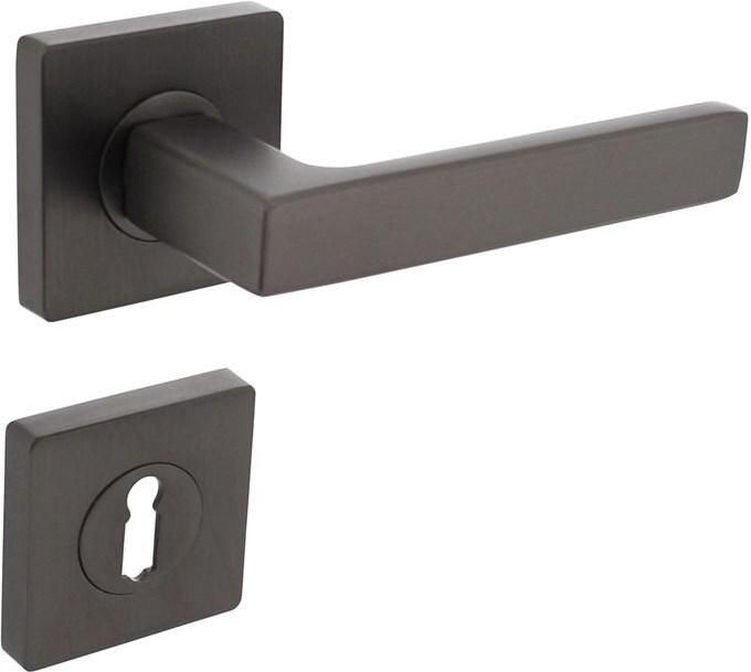 Intersteel Deurkruk Hera op vierkante rozet met nokken 55x55x10mm en sleutelplaatjes antraciet-grijs
