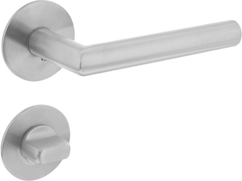 Intersteel Deurkruk Hoek 90° vastdraaibaar geveerd op ronde magneet rozet met WC7mm rvs geborsteld
