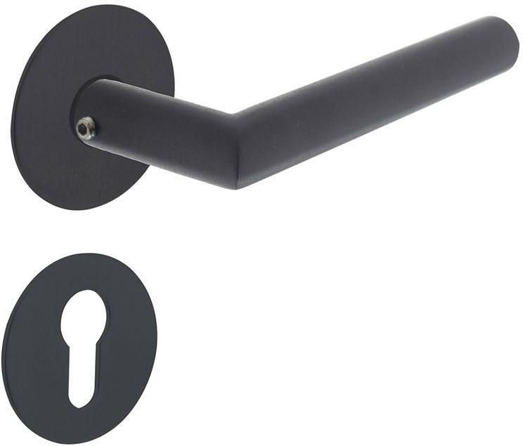 Intersteel Deurkruk Jura met rozet zelfklevend ø55x2mm en cilinderrozetten structuur zwart