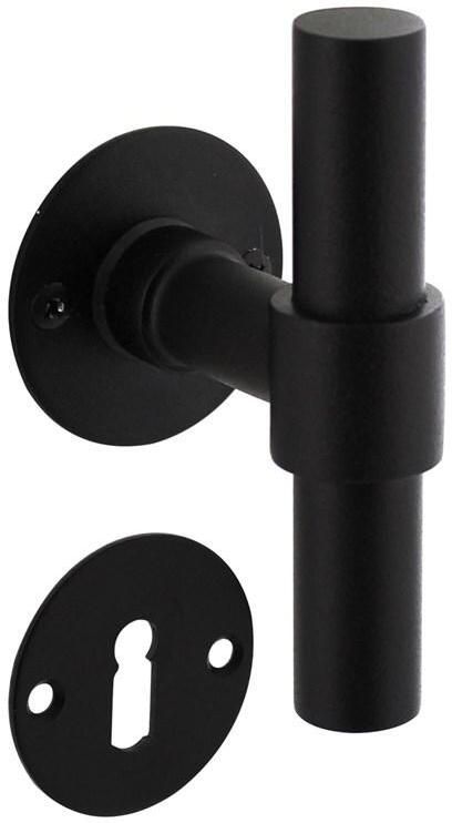 Intersteel Deurkruk L T recht met rozet ø50x2mm en sleutelrozetten structuur zwart