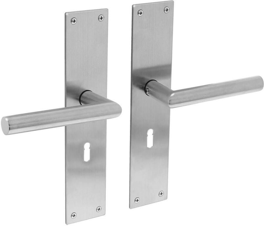 Intersteel Deurkruk recht Hoek 90° met schild 250x55x2mm sleutelgat 56mm rvs