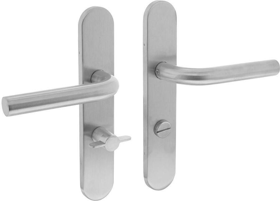 Intersteel Deurkruk Recht op schild verdekt ovaal 219x40mm met nokken wc 63 8mm rvs EN1906 4