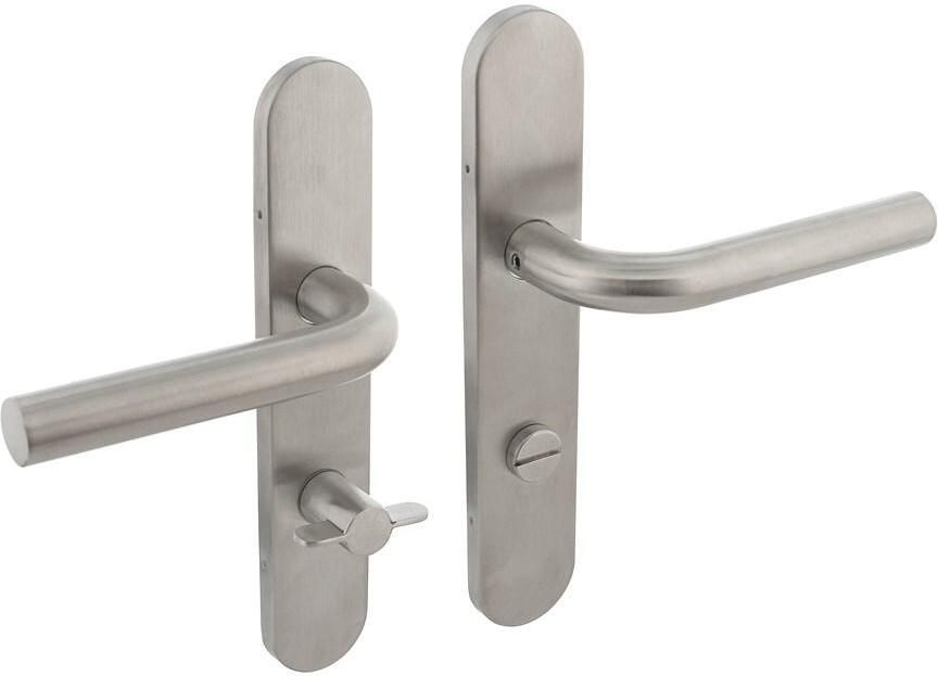 Intersteel Deurkruk Recht op schild verdekt ovaal 219x40mm met nokken wc 72 8mm rvs EN1906 4