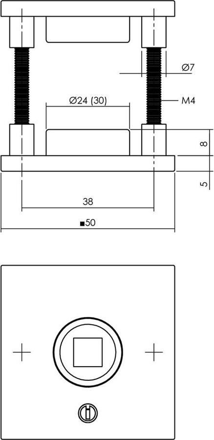 Intersteel Rozetten staal verdekt vierkant 50x50x5mm met 2-weg veerconstructie rvs zwart