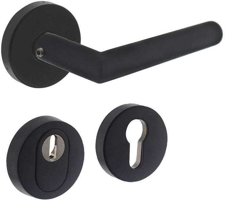 Intersteel Set achterdeurbeslag rond deurkruk Jura met massieve rozetten en SKG3 veiligheidsrozetten rvs mat z