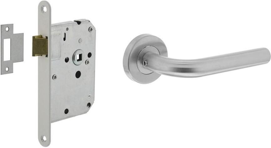 Intersteel Set bestaand uit loopslot voorplaat wit met deurkrukgarnituur Recht op rozet rvs