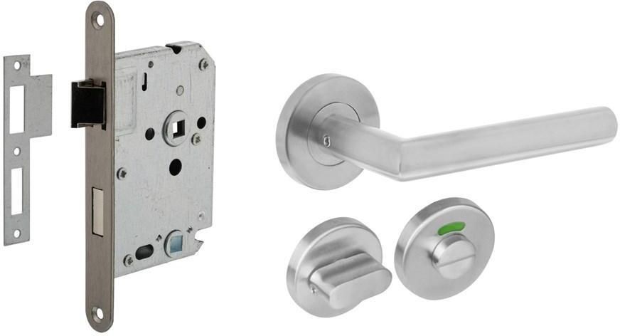 Intersteel Set bestaand uit toiletslot voorplaat rvs met toilet- en deurkrukgarnituur Hoek 90° op rozet rvs