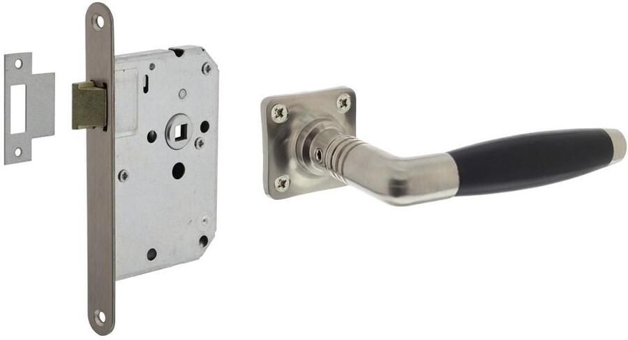 Intersteel Set loopslot rvs met deurkruk Ton basic op rozet 38x38mm nikkel mat