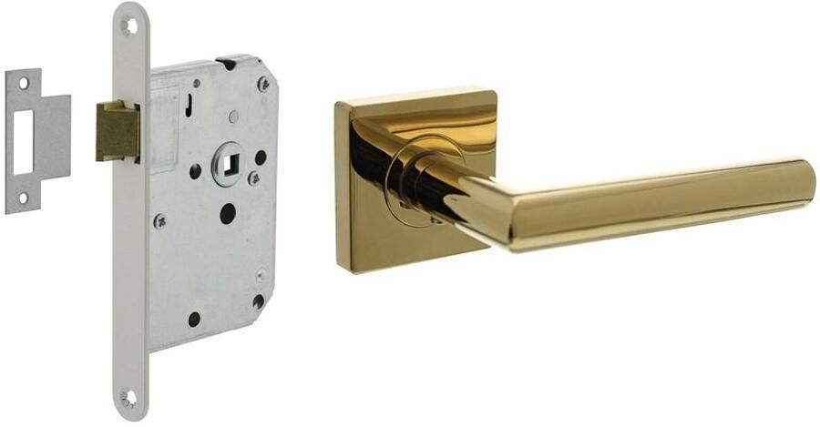 Intersteel Set loopslot wit met deurkruk Bastian op rozet 55x55mm PVD messingkleur
