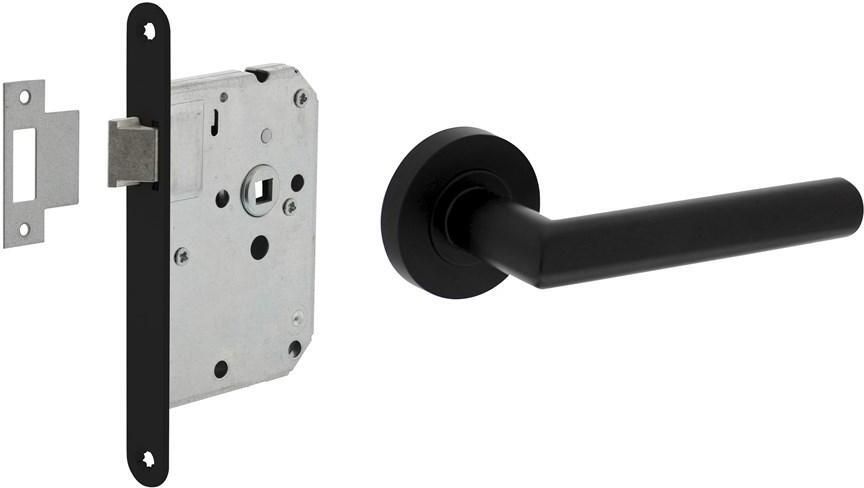 Intersteel Set loopslot zwart met deurkruk Bastian op rozet ø52x10mm zwart