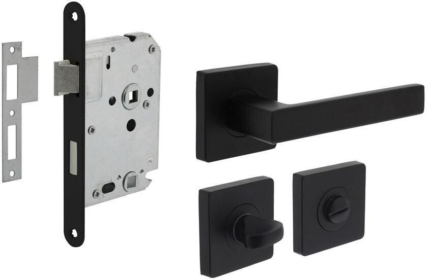 Intersteel Set toiletslot 63 8 zwart met deurkruk Hera op rozet 55x55mm en WC-sluiting zwart