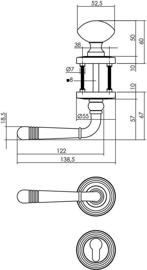 Intersteel Wisselgarnituur links 1725 Emily op rond rozet met ril + PZ chroom nikkel mat