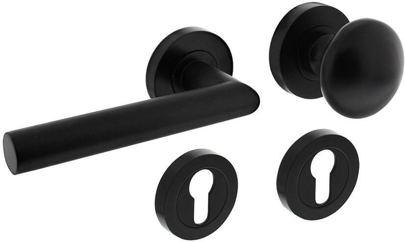 Intersteel Wisselgarnituur links 1693 Bastian op rond rozet 7mm nokken met profielcilindergat plaatjes zwart