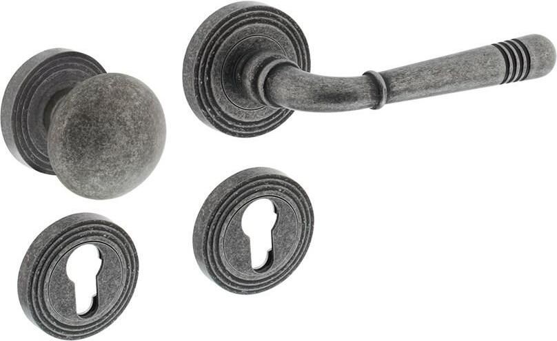 Intersteel Wisselgarnituur rechts 1725 Emily op rond rozet met ril messing + PZ oud grijs