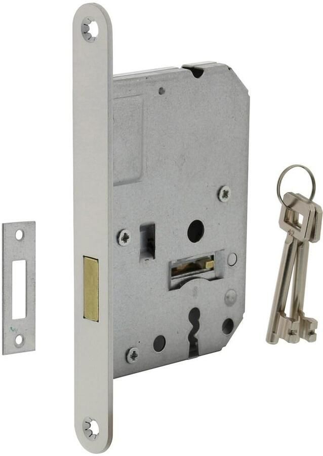 Intersteel Woningbouw klavier kastslot 55mm voorplaat afgerond wit gelakt 20x174 doorn 50mm incl. sluitplaat