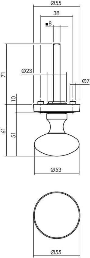 Intersteel Knop op rozet NM vast gemonteerd met ril nikkel chroom
