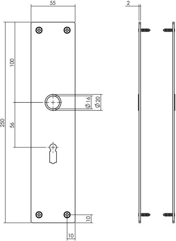 Intersteel Schild renovatie rechthoekig 250 x 55mm x 2mm sleutelgat 56mm RVS mat zwart
