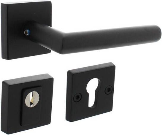 Intersteel Set achterdeurbeslag vierkant deurkruk Jura met massieve rozetten en SKG3 veiligheidsrozetten rvs m