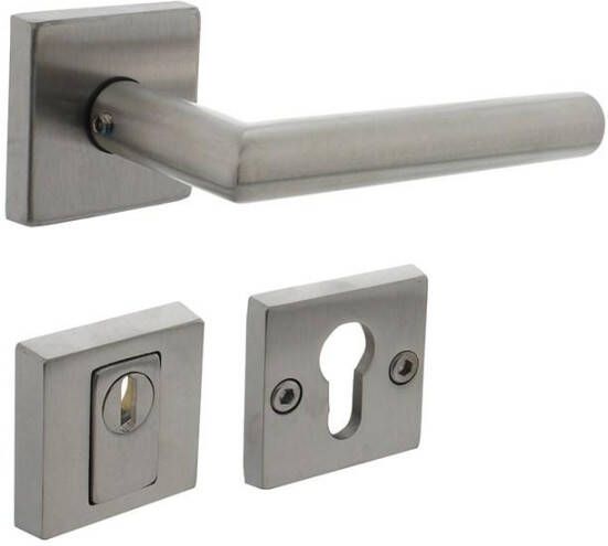 Intersteel Set achterdeurbeslag vierkant deurkruk Jura met massieve rozetten en SKG3 veiligheidsrozetten rvs