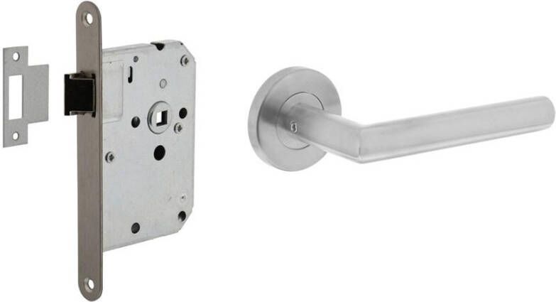 Intersteel Set bestaand uit loopslot voorplaat rvs met deurkrukgarnituur Hoek 90° op rozet rvs