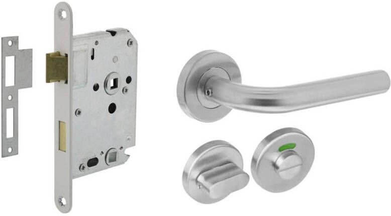 Intersteel Set bestaand uit toiletslot voorplaat wit met toilet- en deurkrukgarnituur Recht op rozet rvs
