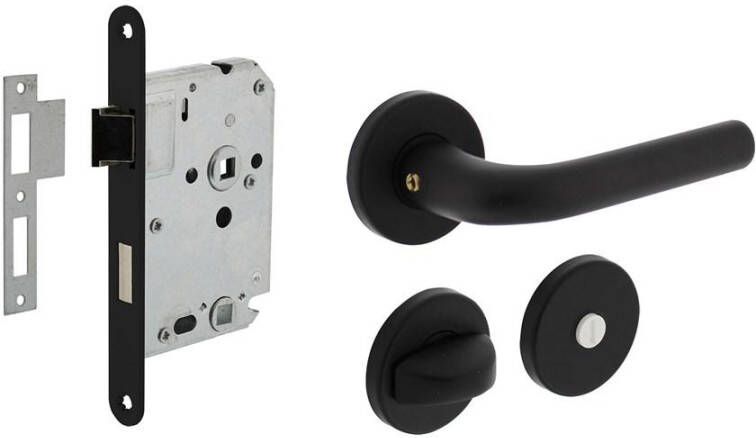 Intersteel Set bestaand uit toiletslot voorplaat zwart met toilet- en deurkrukgarnituur Eucla met rozet zwart