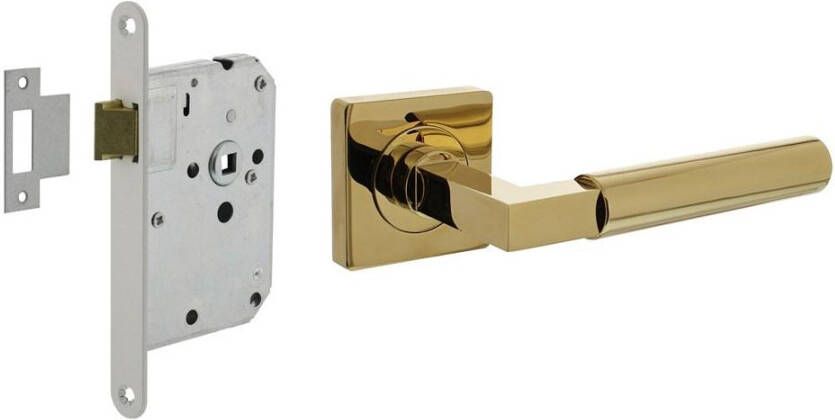 Intersteel Set loopslot wit met deurkruk Baustil op rozet 55x55mm PVD messingkleur