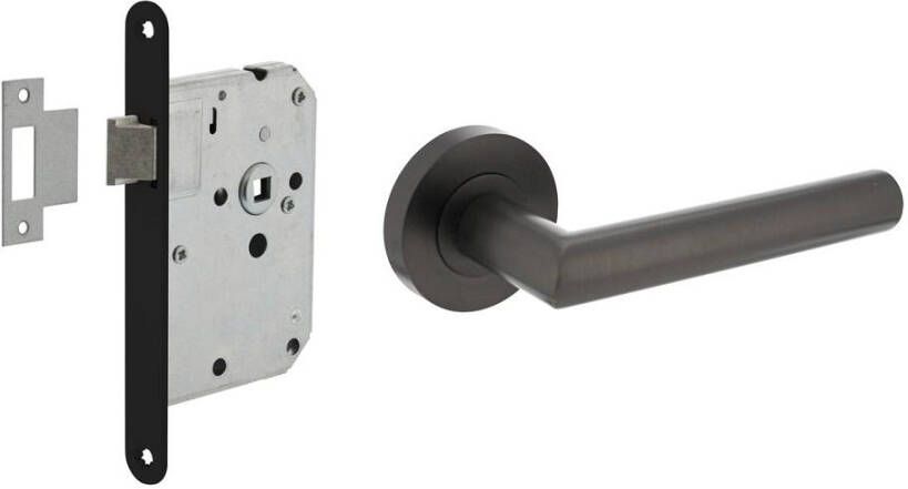 Intersteel Set loopslot zwart met deurkruk Bastian op rozet ø52x10mm antraciet grijs