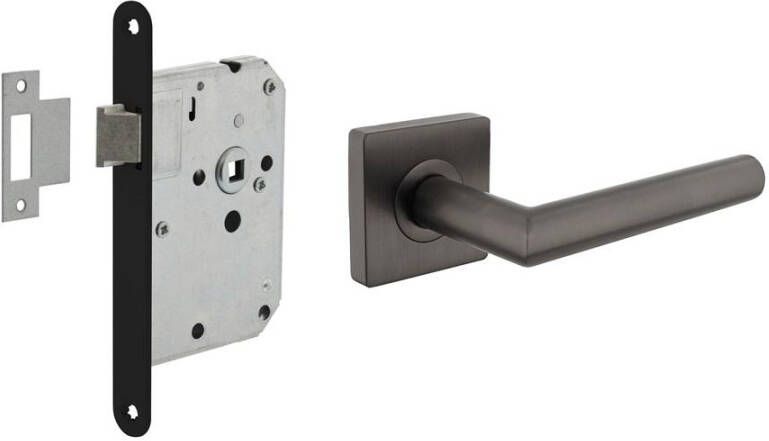 Intersteel Set loopslot zwart met deurkruk Bastian op rozet 55x55mm antraciet grijs
