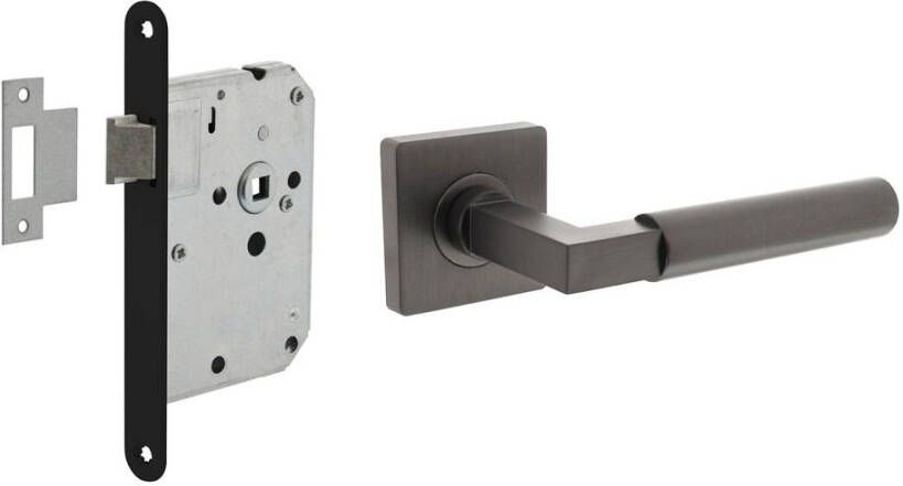 Intersteel Set loopslot zwart met deurkruk Baustil op rozet 55x55mm antraciet grijs