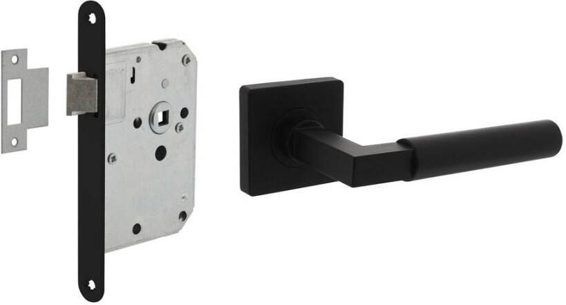 Intersteel Set loopslot zwart met deurkruk Baustil op rozet 55x55mm zwart