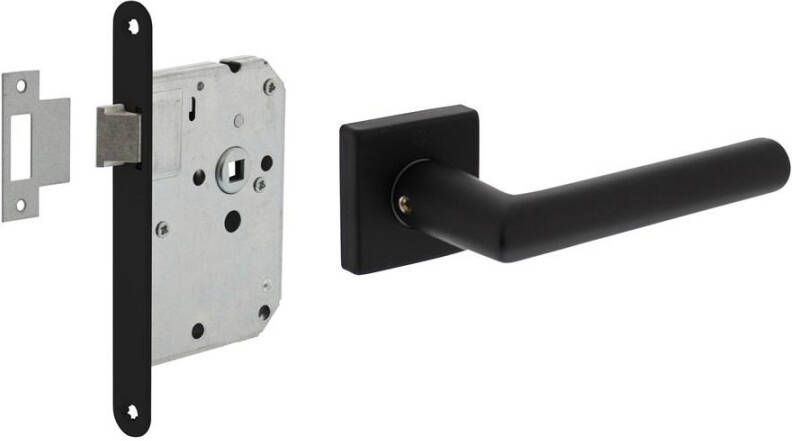 Intersteel Set loopslot zwart met deurkruk Broome op rozet 50x50mm zwart