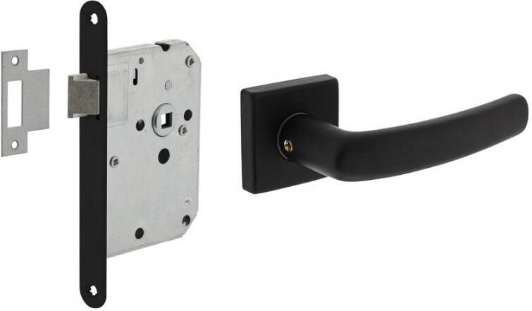 Intersteel Set loopslot zwart met deurkruk Denham op rozet 50x50mm zwart