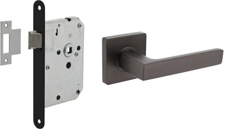 Intersteel Set loopslot zwart met deurkruk Hera op rozet 55x55mm antraciet grijs
