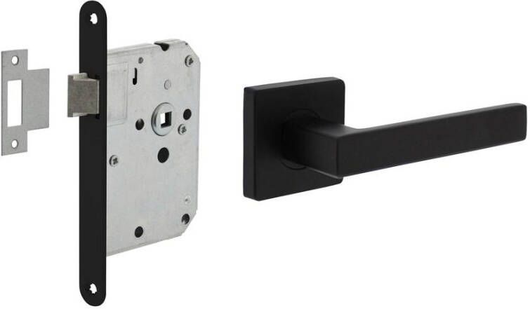 Intersteel Set loopslot zwart met deurkruk Hera op rozet 55x55mm zwart