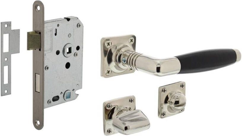 Intersteel Set toiletslot 63 8 rvs met deurkruk Ton basic op rozet 38x38mm en WC-sluiting nikkel
