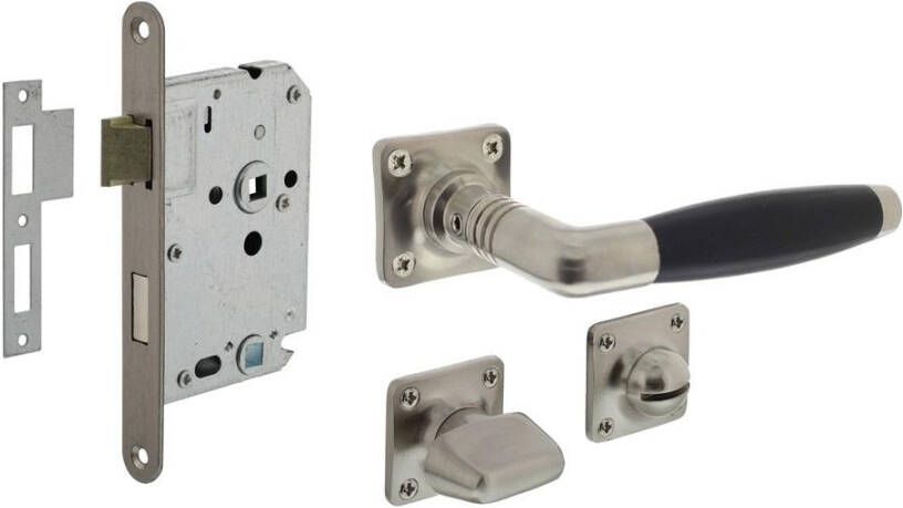 Intersteel Set toiletslot 63 8 rvs met deurkruk Ton basic op rozet 38x38mm en WC-sluiting nikkel mat