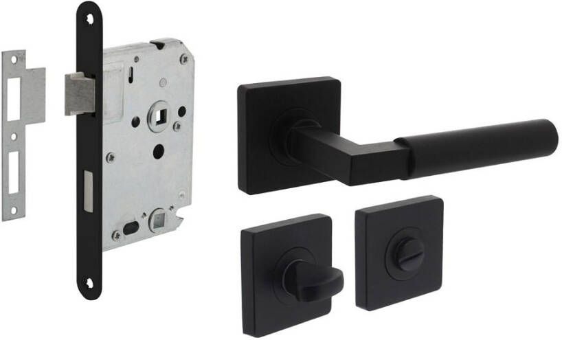 Intersteel Set toiletslot 63 8 zwart met deurkruk Baustil op rozet 55x55mm en WC-sluiting zwart