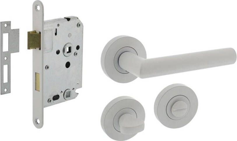 Intersteel Set toiletslot 63 8mm wit met deurkruk Bastian op rozet ø52x10mm en WC-sluiting wit